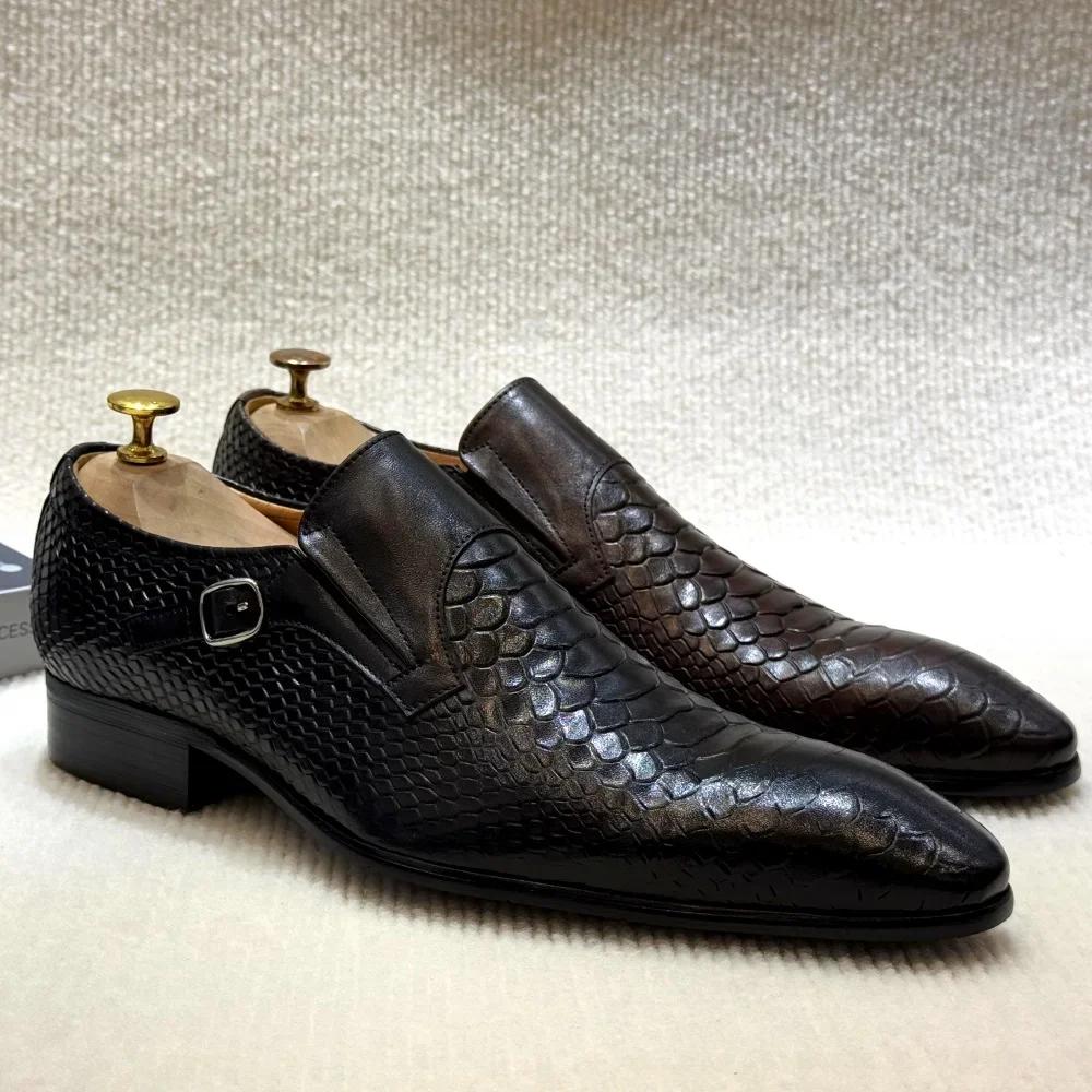 Fashion Men's Luxury Italian Leather Oxford Shoes Plaid Print Lace-Up Formal Black/Brown Office Wedding Fashionable New Arrival