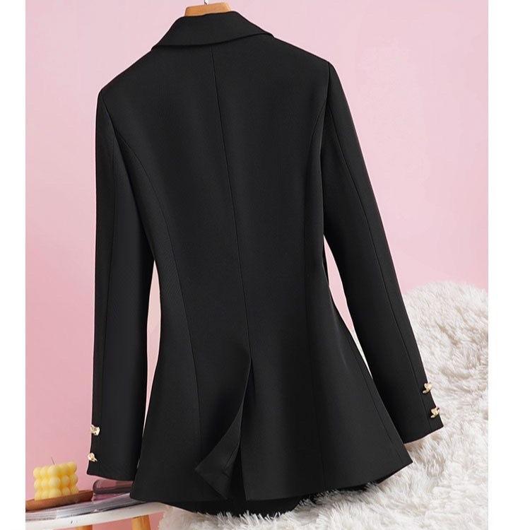 Damen Schwarz Zweireihiger Blazer Slim Mantel Frühling Herbst Business Formal Büro Anzugjacke Stilvolle Kleidung