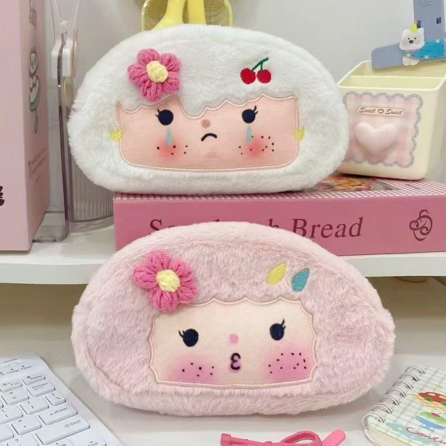 Cartoon Plush Pencil Case Large Capacity Student Pen Bag Girls Cute Soft Stationery Storage