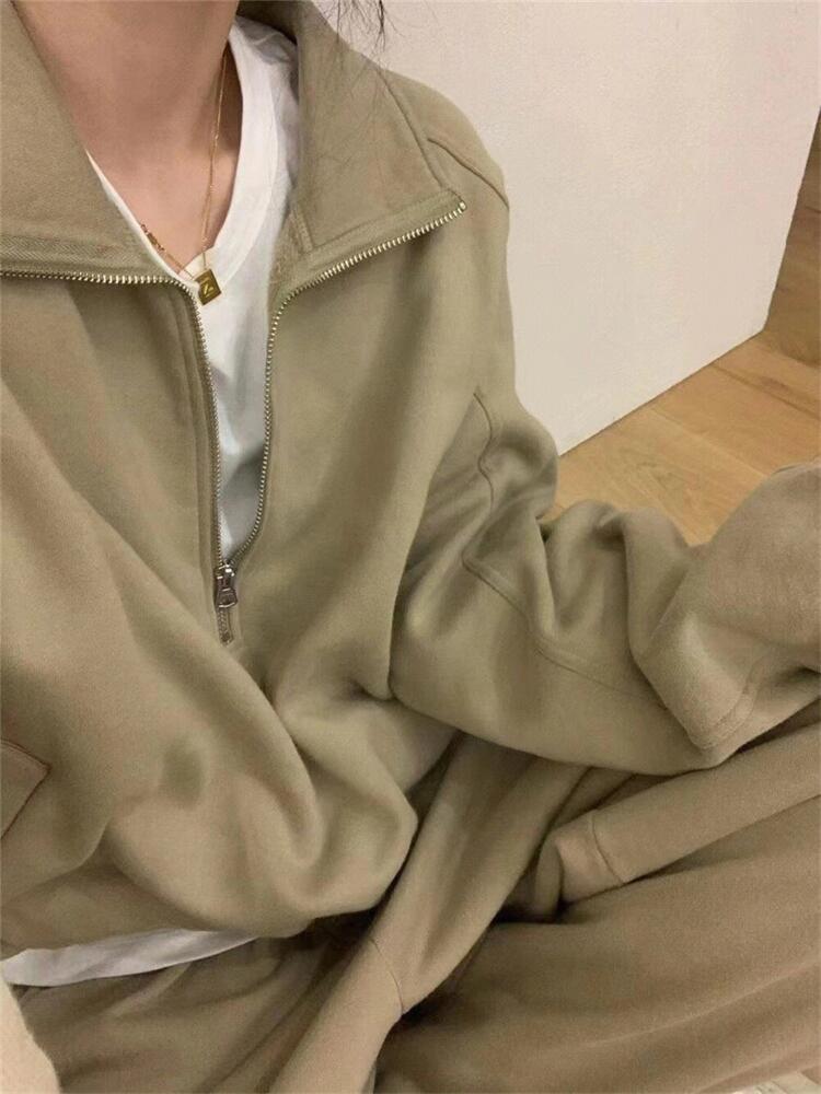 Autumn Casual Set: High Waist Slimming Wide Leg Pants & Relaxed Sweatshirt