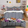 Flowers And Jagged Lines Background Print Bedding Set 1 Duvet Cover 2 Pillowcases For Adult And Children Luxury Gift Full Size