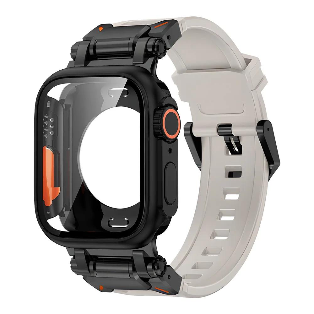 Silicone strap+protective case compatible for Apple Watch Ultra2 49mm 44mm 45mm 41mm 40mm for IWatch series 9 8 7 6 SE 5 4 3 2 1