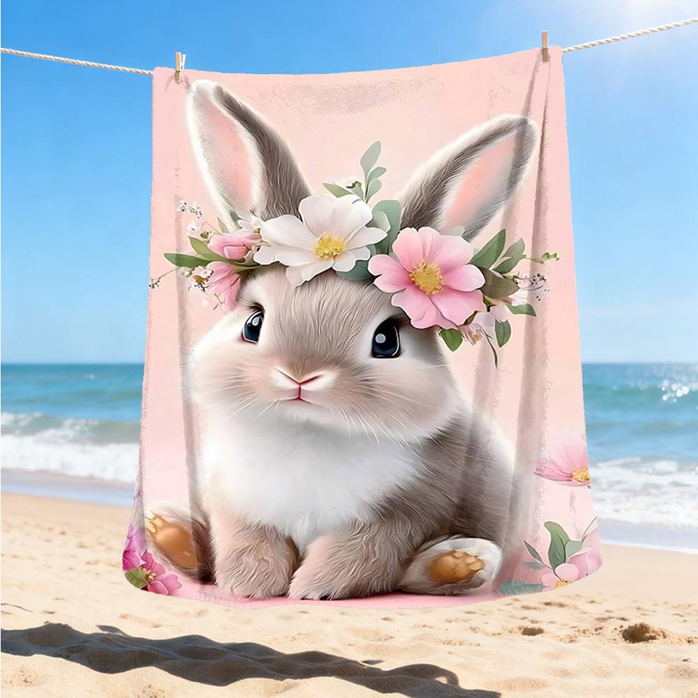 1pc Floral Bunny Ears Outdoor Flannel Blanket , Machine Washable Perfect Gift for Birthday , Holiday Travel Accessory , Durable Material