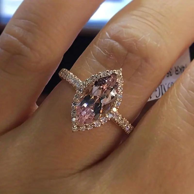 Copper Wedding Rings for Women Marquise Cubic Zirconia Temperament Elegant Champagne CZ Rings Trendy Jewelry