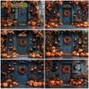 Mocsicka Halloween Photography Background House Door Bat Autumn Yellow Leaf Fall Pumpkin Party Decorations Child Photo Backdrops