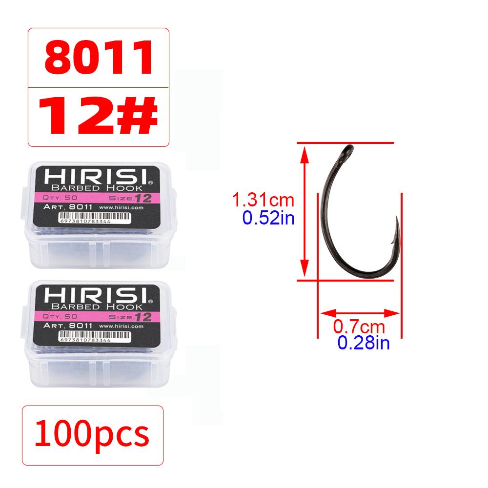 Hirisi 50/100pcs PTFE Coating Carp Fishing Hooks Steel Barbed Hooks In Box 8011 Fishing Accessories