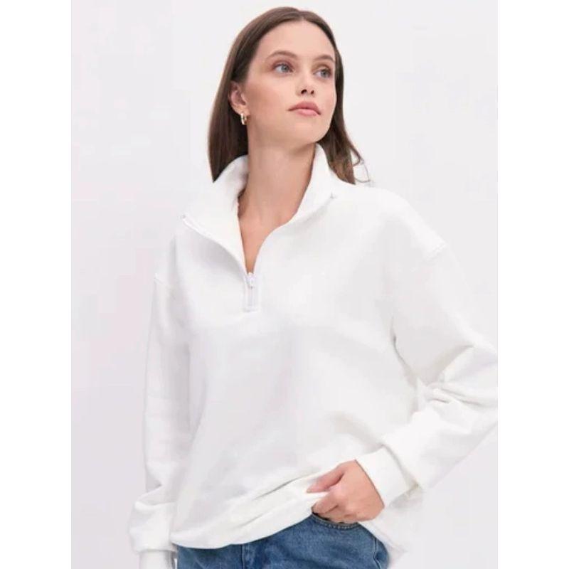 

Loose Half Zipper Top Fashion New Fashion Casual Pure Color Loose Half Zipped Stand Collar Sweatshirt White (thin/thin) L