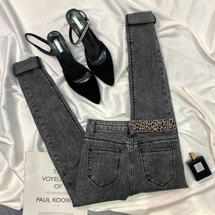 

Зима-Осень с леопардовым принтом, повседневные эластичные брюки с высокой талией больших размеров, женские брюки-карандаш, джинсы, джинсовые укороченные брюки 29 чёрный/серый