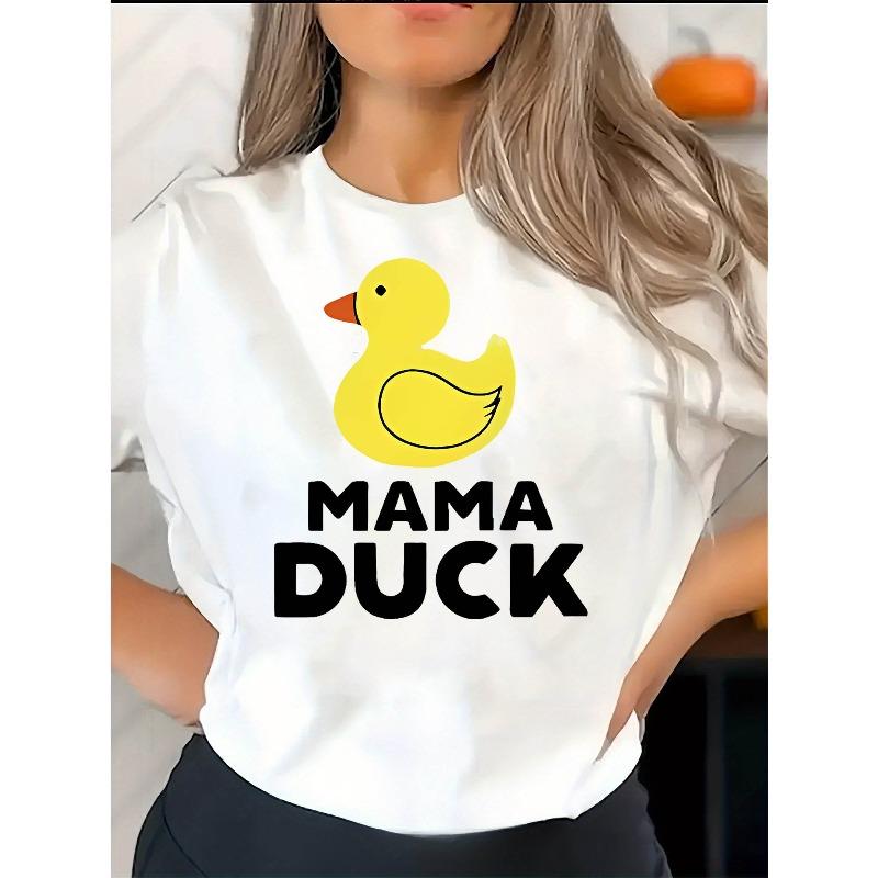 Creative Little Yellow Duck Letter Pattern Print Women S Fashion Trend Ladies Short Sleeve, Easy Casual Sports T-Shirt, S белый