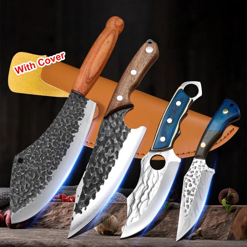 Forged Kitchen Knives Meat Cleaver Chopping Vegetables Butcher Knives Hiking Camping Barbecue Outdoor Survival Knife Wood Handle
