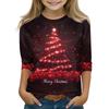 Children's 3/4 Sleeve Tops Casual Christmas Print T Shirt Round Neck Pullover Blouse