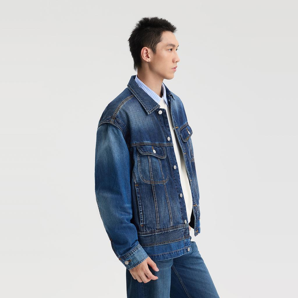 Lee Comfortable Version Spliced Fabric Jacket Denim Coat Men Jackets Dark-Blue LMT011095209189A09368