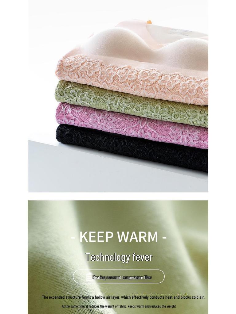 Women's Fleece Warm Vest with Chest Pads, Slim Fit Lace Suspenders, Cold-Proof Thermal Underwear