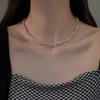 Faux Small Pearl Double Layered Choker Shiny Silver Beads Trendy Necklace for Teen Girls Daily Wear Gift