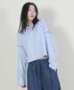 Deumakeu Color Stitch Maxi Crop T-Shirt Sky Blue
