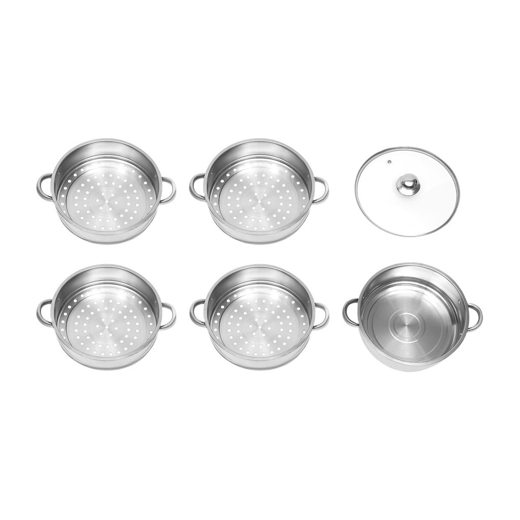 5 Tier Stainless Steel Steamer Cooker Steam Pot Kitchen Food Cooking Glass Lid DIY Placement for Steaming and Cooking Fish