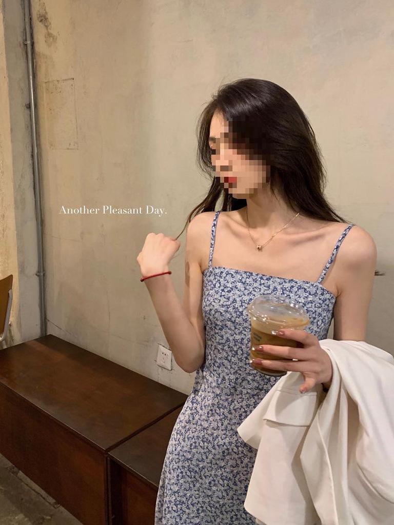 One-Shoulder Floral Midi Dress for Women, Summer Vacation Style, Slimming, Spaghetti Straps, Backless