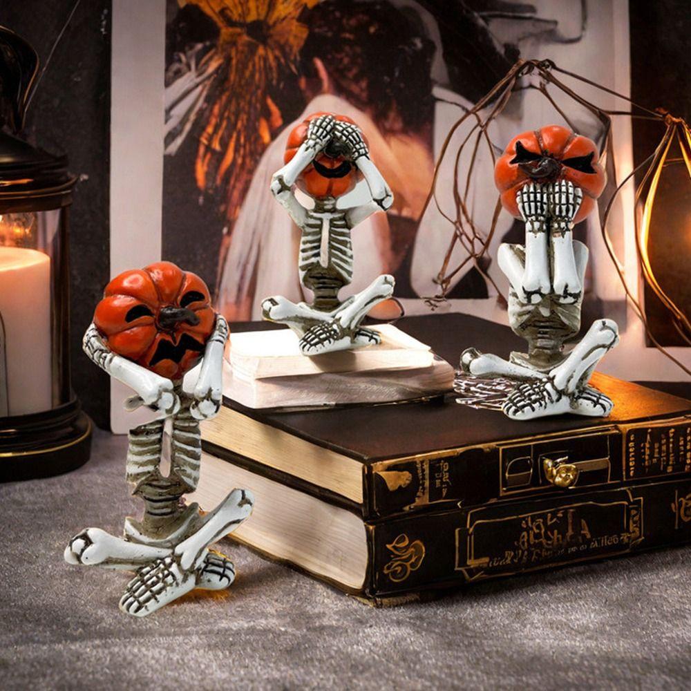 3Pcs/Set Resin Craft Meditation Yoga Skeleton Statue  Halloween Decoration