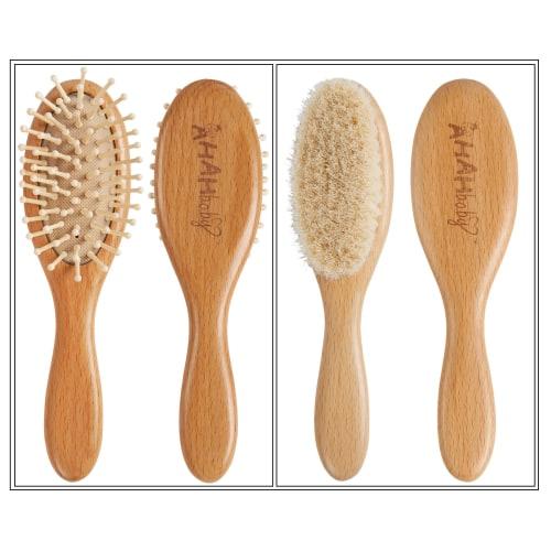 ZHILY Baby Hair Brush (Goat Hair) & Comb Set. A Soft Brush for Soft Hair. Gentle On the Scalp. Handle Hairbrush for Smooth, Manageable Hair. A Perfect
