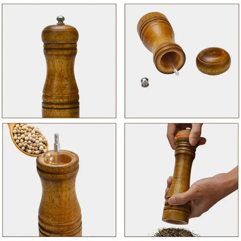 Salt Pepper Mills Solid Wood Pepper Kitchen Tools Cooking Salt Pepper Grinder Hand Movement Oak Wood Pepper Mill Gadgets
