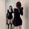Skirts have a high sense of luxury and are super beautiful. Fake two-piece dresses for women's autumn new products. Sexy bottom hip-wrapped skirts.