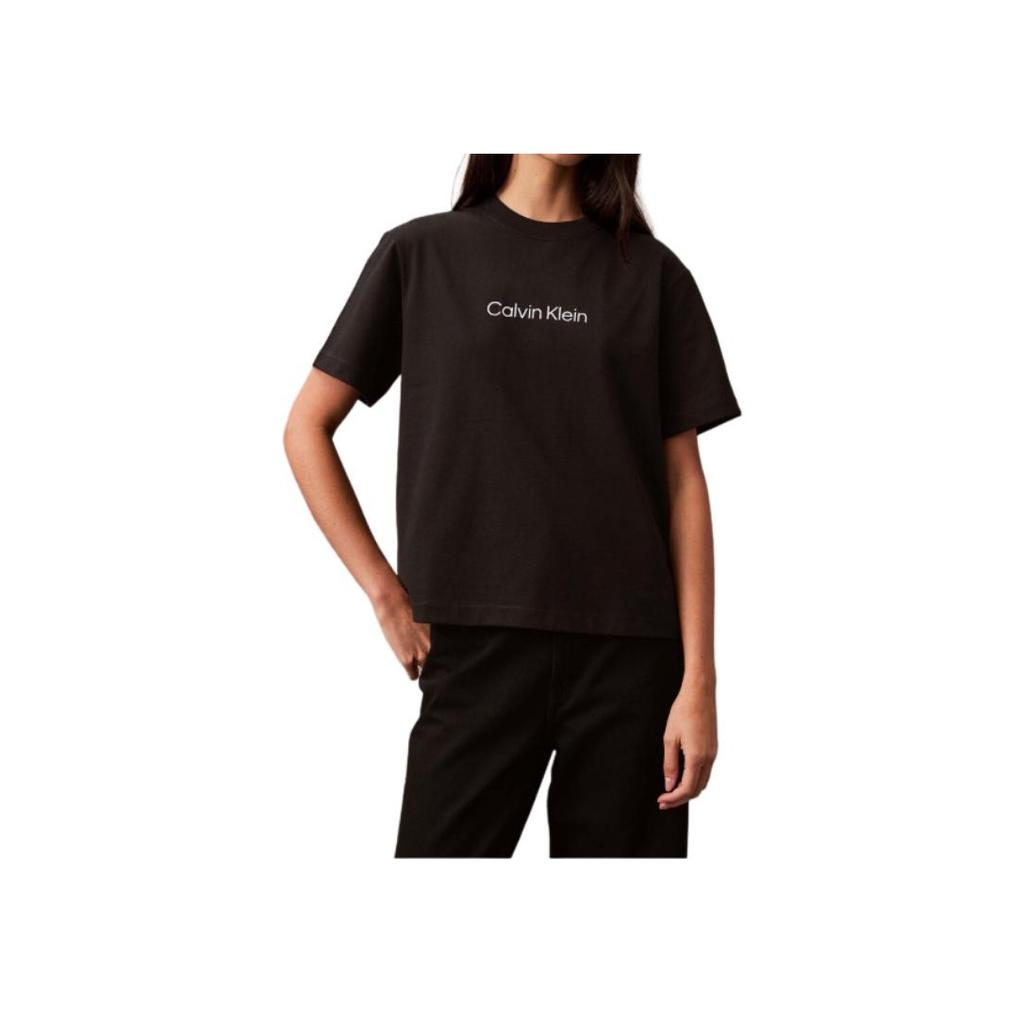 Calvin Klein Logo Drop Shoulder Pullover Round Neck Short Sleeve T-Shirt Women Tops Black 40WH113-UB1
