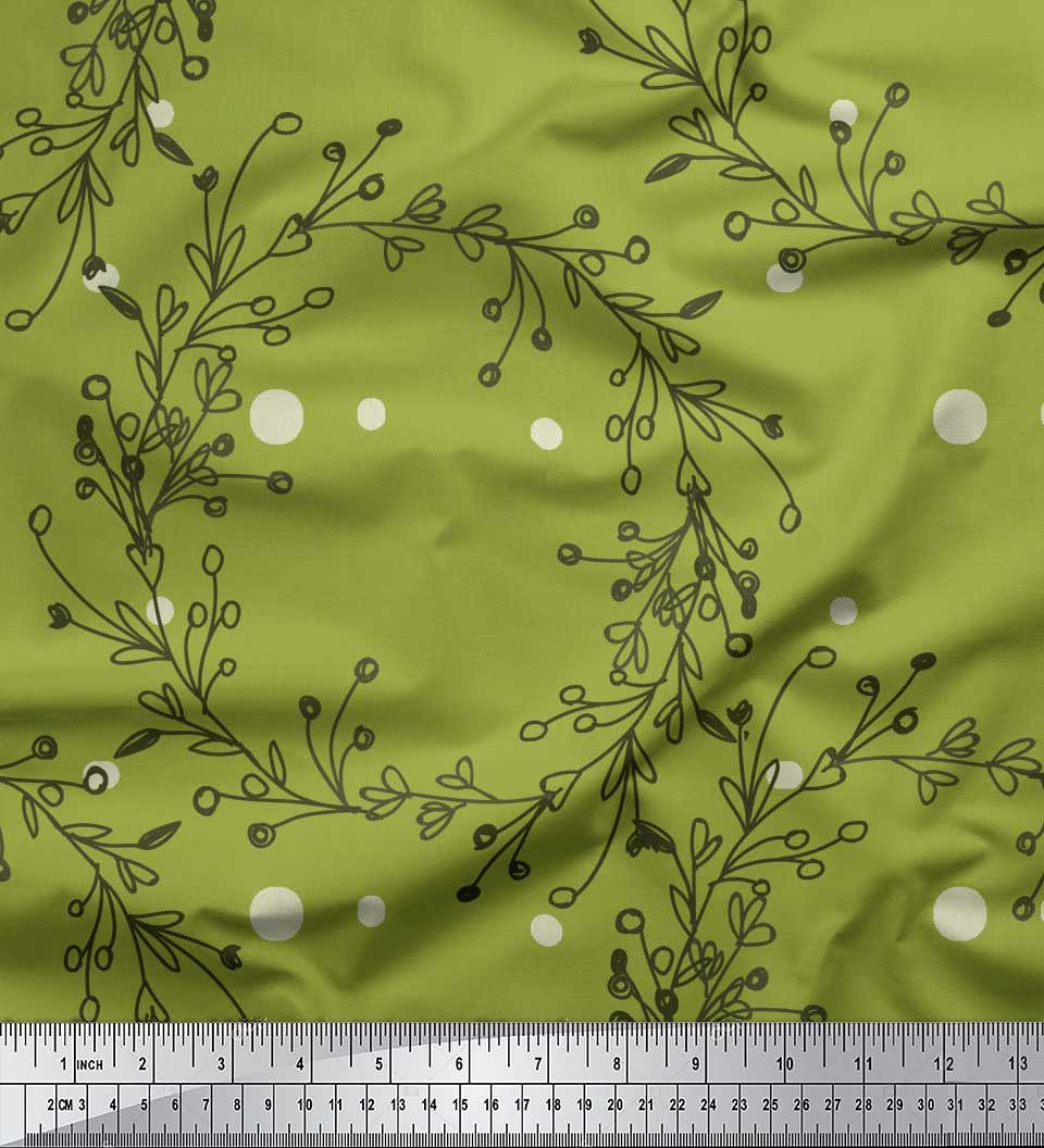 

Soimoi Grey Японська креп-атласна тканина з крапкою та вінком. Тканина для рукоділля з ручним малюнком на метри 42 дюйма 42 Inch Wide - Poly Crepe зелений