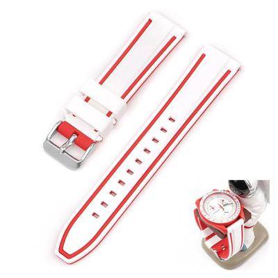 Swatch X OMEGA Compatible Rubber Strap with Double Lines (White/Red Lines)