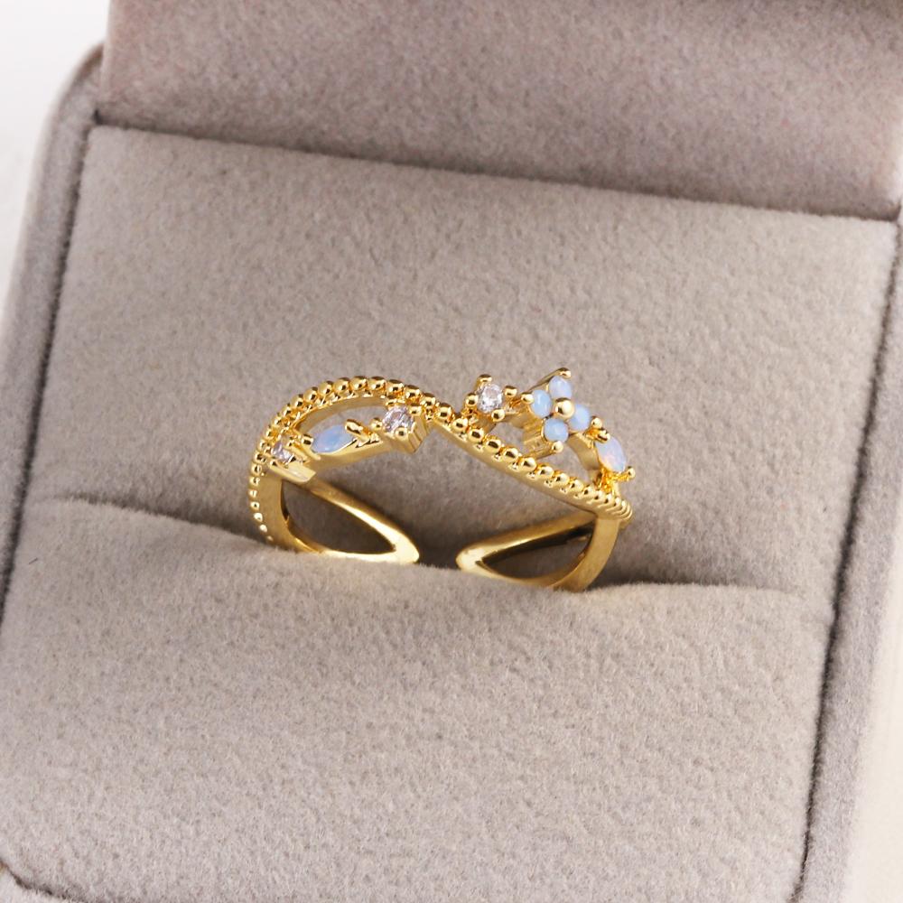 New Cute Colorful Zircon Flower Ring For Women Girl Fashion Vintage Zircon Adjustable Rings Jewelry Gift