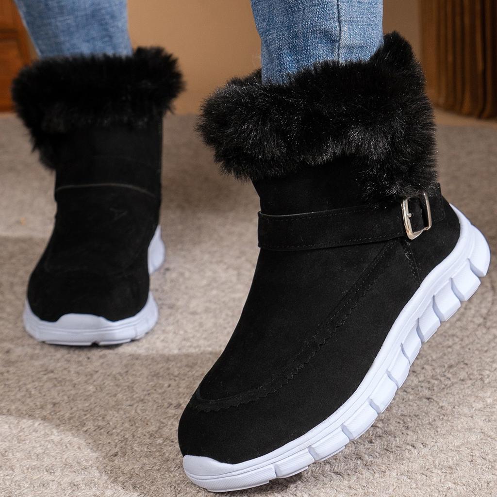 2024 Winter Women Fur Warm Chelsea Snow Boots Casual Shoes New Short Plush Suede Ankle Boots Flats Gladiator Sport Botas Mujer