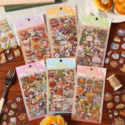 ZABC Die-cut PET Sticker Sheets: Life & Food Theme Happiness Guide Series (4 Sheets Included)