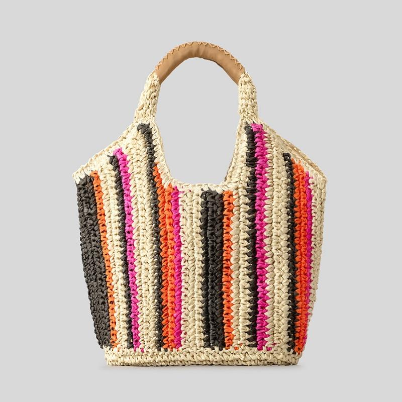 Urlaubsstil Gestreifte Handtasche Sommer Seaside Reise Strandtasche Gewebte Tasche