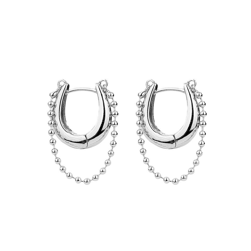 

Korea Personality Tassels Chain U-shaped Double-layer Hoop Earrings for Women Copper Tone Stainless Steel Hip-hop Trendy Zircon