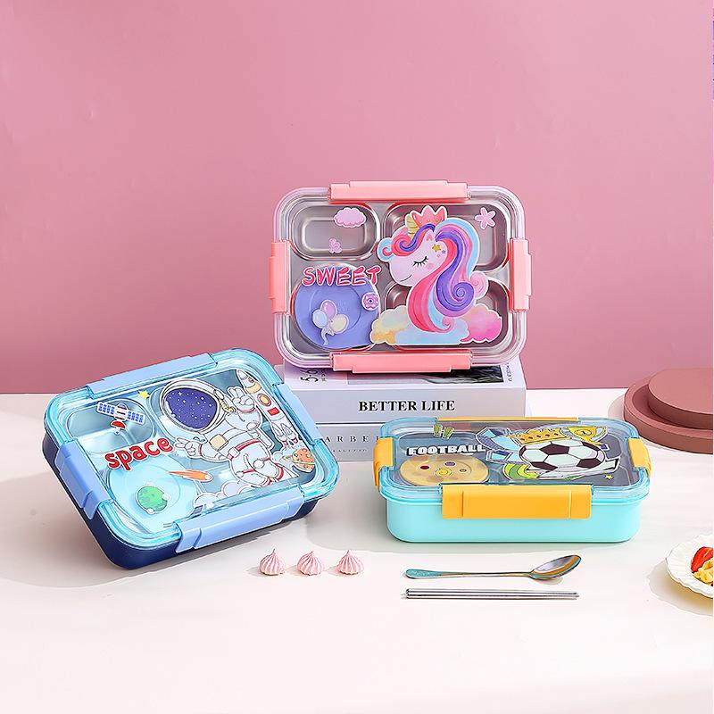 Cartoon Stainless Steel Insulated Lunch Box with Cutlery - Fresh & Stylish Student Design