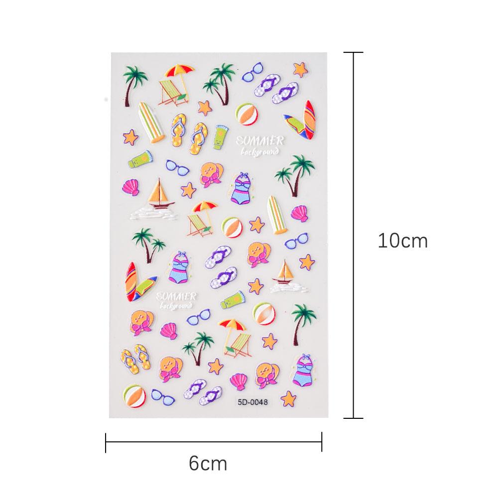 Starfish 1 Sheet Summer Sea Shell 5D Nail Sticker Engraved Nails Stickers Beach Jellyfish Decals Shell Nail Slider