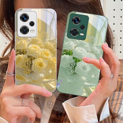Blue Pink Rose Petals For Xiaomi Poco M4 X7 F7 Ultra X7pro F7 F6 X6 Pro F5 4 X5 X3 F3 X2 F4 GT M3 X4 GT X 2 Tempered Phone Case