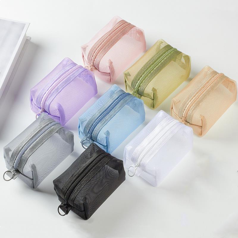 Large Capacity Key Bags Transparent Cosmetic Bag Square Mesh Storage Pouch Mini Zipper Coin Purse Mini Wash Bag Stationery Case
