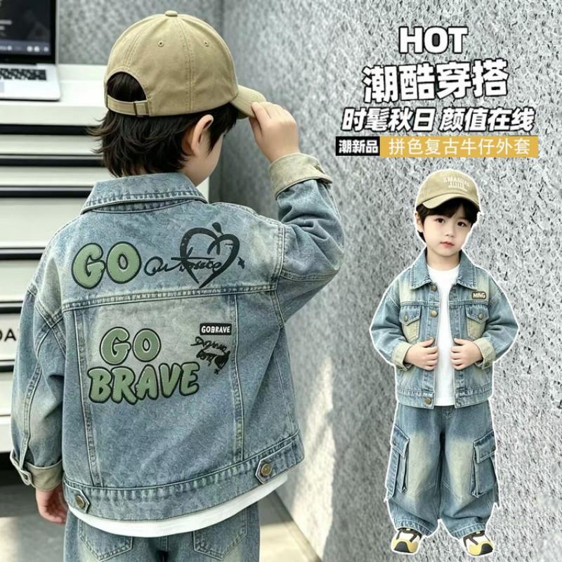 Jungen Jeansjacke Kinder Oberbekleidung Lässig Schick Biker Stil Kurzer Mantel 3-8 Jahre