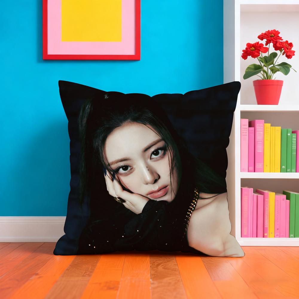 Kpop Style I-Itzy Cushion Cover Plush Fabric Soft Double-Sided Printed Sofa Warm Winter Home Gift Pillow Case