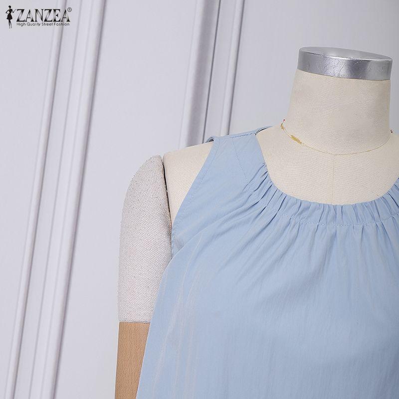 ZANZEA Womens Casual Round Neck Summer Loose Sleeveless Dress