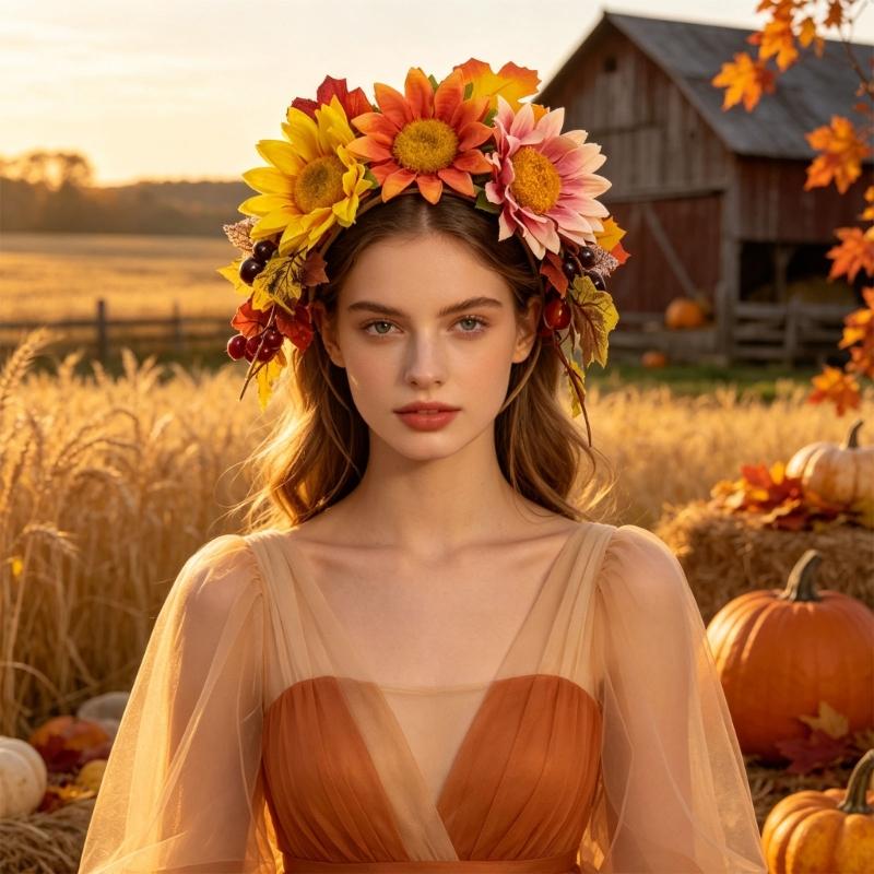 Autumn Flower Headband with Fabric Band Base, Easy Wear Hair Accessory for Harvest Gatherings, Photos, and Parties