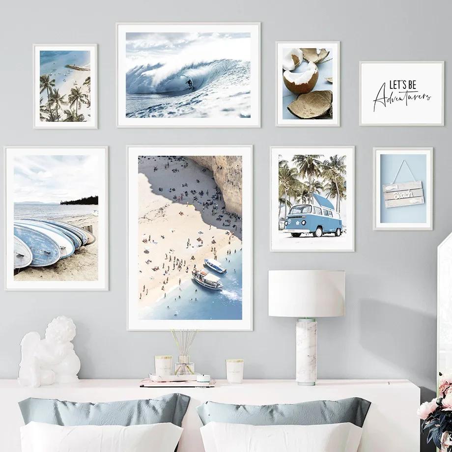 Sea Beach Bathing Place Boat Coconut Ocean Posters And Prints Canvas Painting Nordic Wall Art Pictures For Living Room Decor