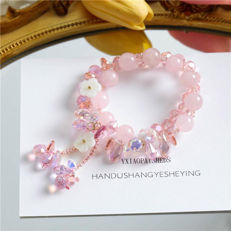 Color fresh crystal bracelet new niche design sense women's fashion pastoral double circle pearl jewelry