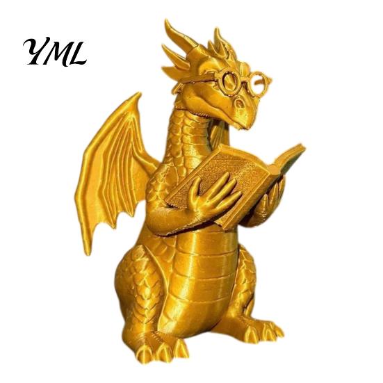 Dragon Statue for Garden Reading Figurine with Glasses, Statue, 3D Printed Bookshelf Decor, Whimsical Desktop Ornament, Gift Book Lovers Fantasy