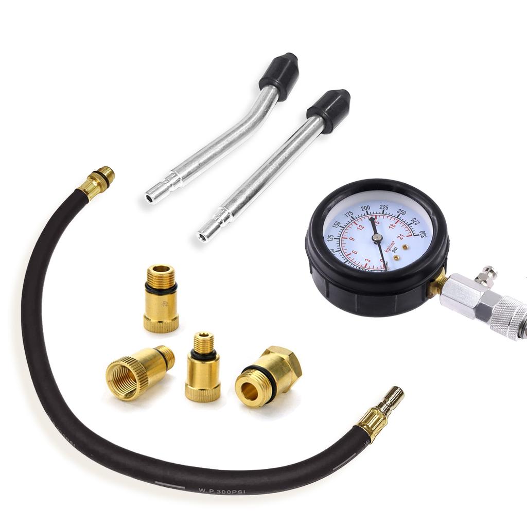 Engine Compression Meter with M10 M12 M14 M18 Adapter 0-300 PSI Pressure Gauge Automotive Cylinder Tester Kit
