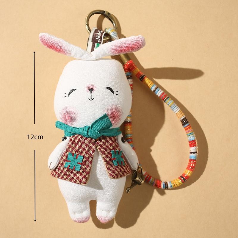 Cute Cartoon Animal Plush Keychain Rabbit Bear Fabric Pendant Fashion Keyring Unique Soft Toy For Backpack Decoration