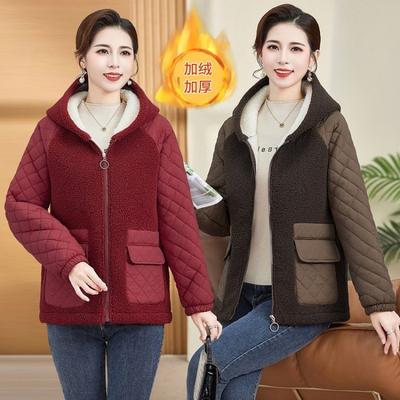 New Granular Velvet Cotton-padded Clothes, Old Women's Cotton-padded Clothes, Medium Women's Winter Clothing, Lamb Wool Jacket Thickened