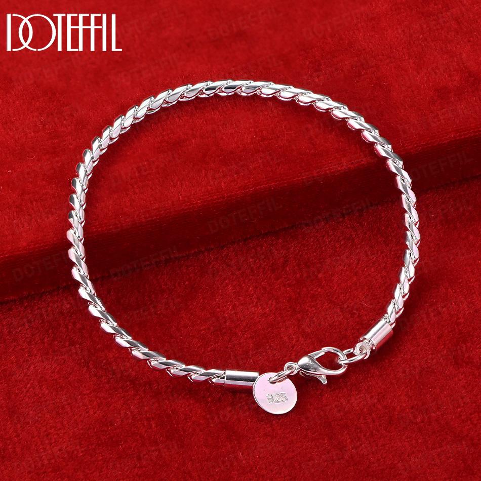 925 Sterling Silver Fashion 4mm Bracelet Wedding Jewelry