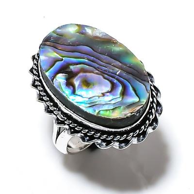 Abalone-Muschel Edelstein Handgefertigt 925 Sterlingsilber Schmuck Ring Größe 7 P3u78