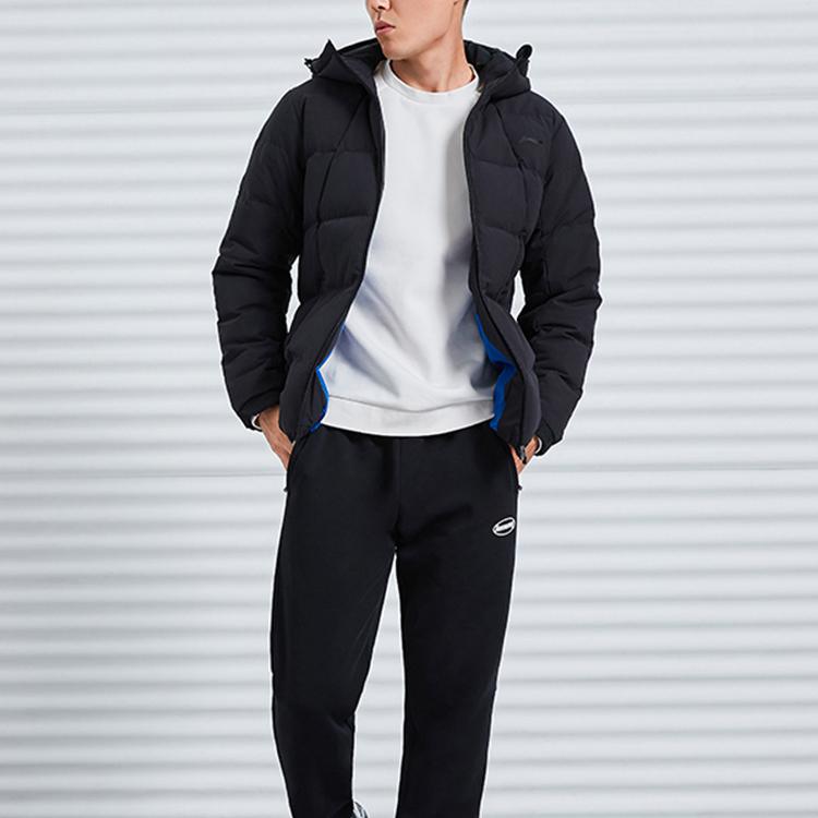 Li-Ning Short Casual Hooded Down Jacket Men Jackets Standard-Black AYMQ055-1